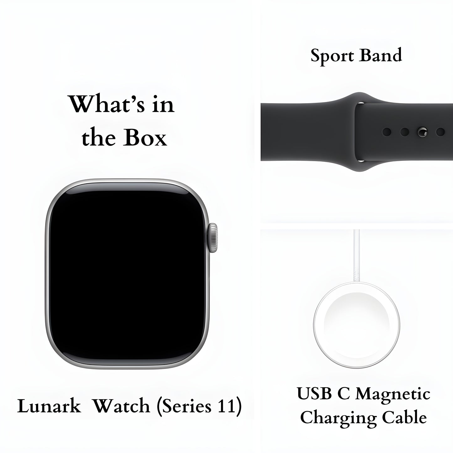 Lunark Watch Series 11 (46mm) Space Grey Aluminium Case with Black Sport Band (Free Size)