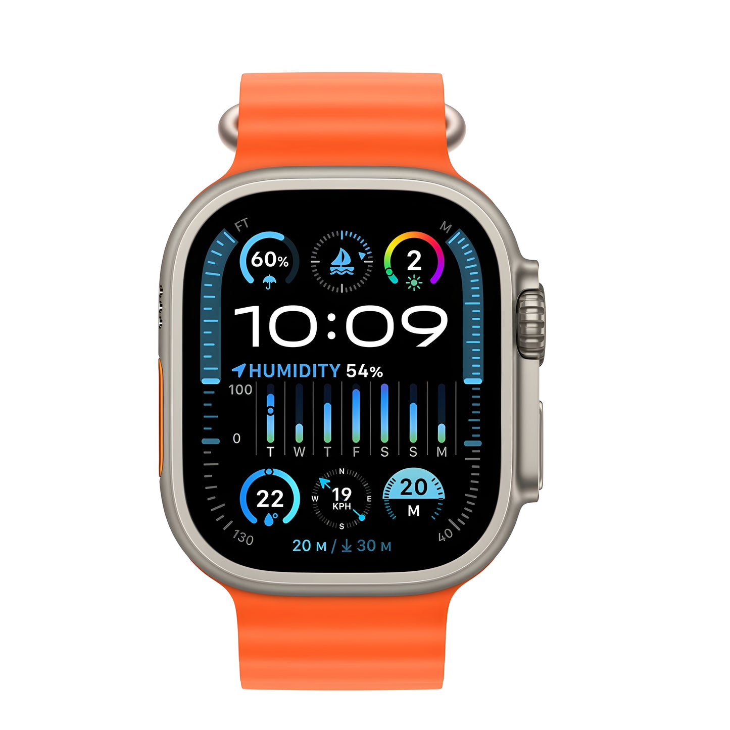 Lunark Watch Ultra 2 (49mm) - Rugged Aluminium Case with Orange Ocean Band (Free Size)