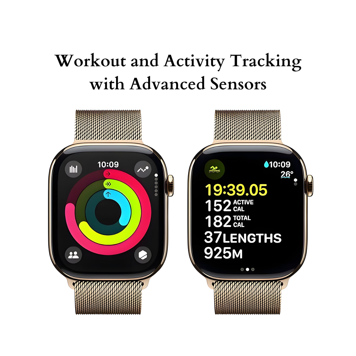 Lunark Watch Series 11 (46mm) Gold Titanium Case with Gold Milanese Loop (Free Size)