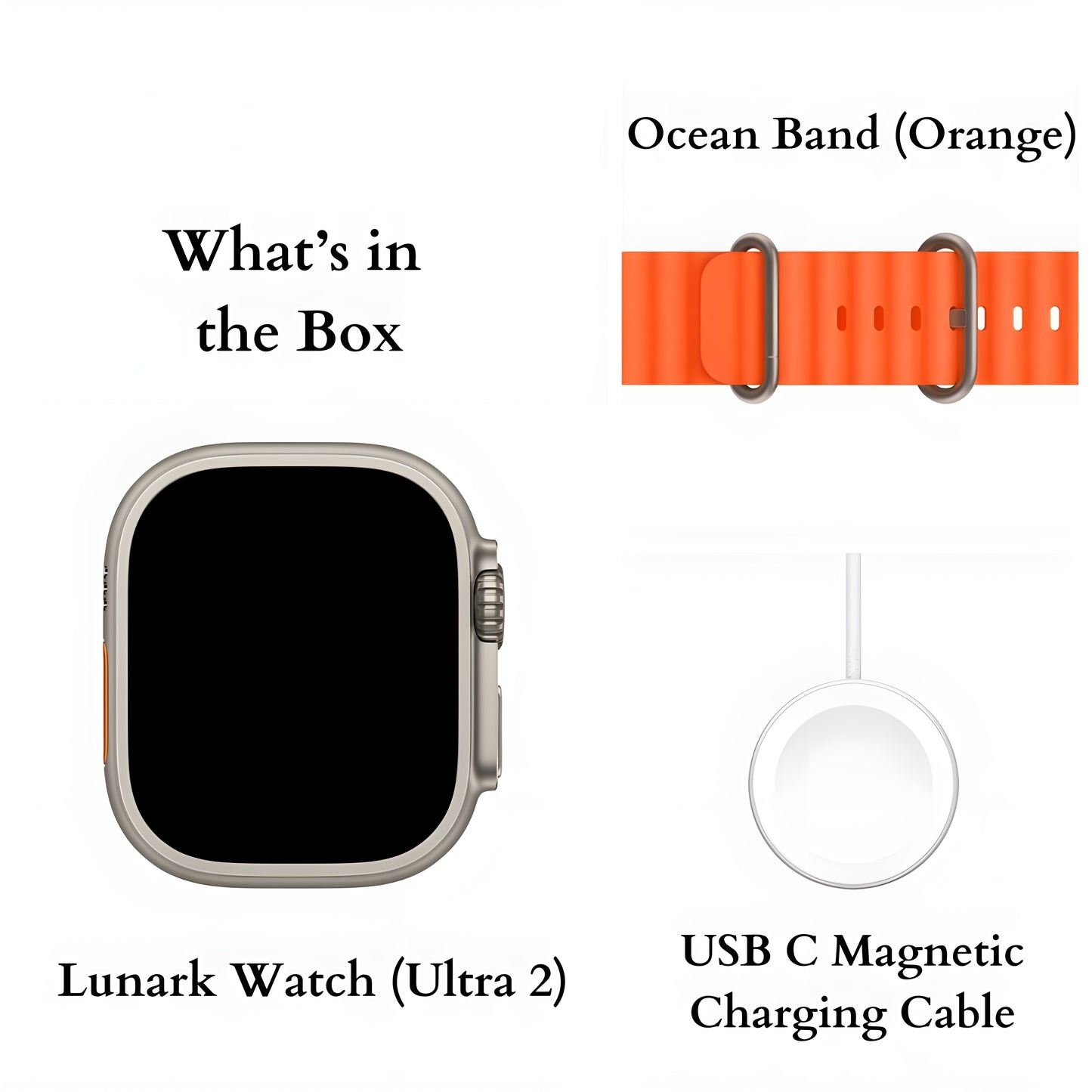 Lunark Watch Ultra 2 (49mm) - Rugged Aluminium Case with Orange Ocean Band (Free Size)