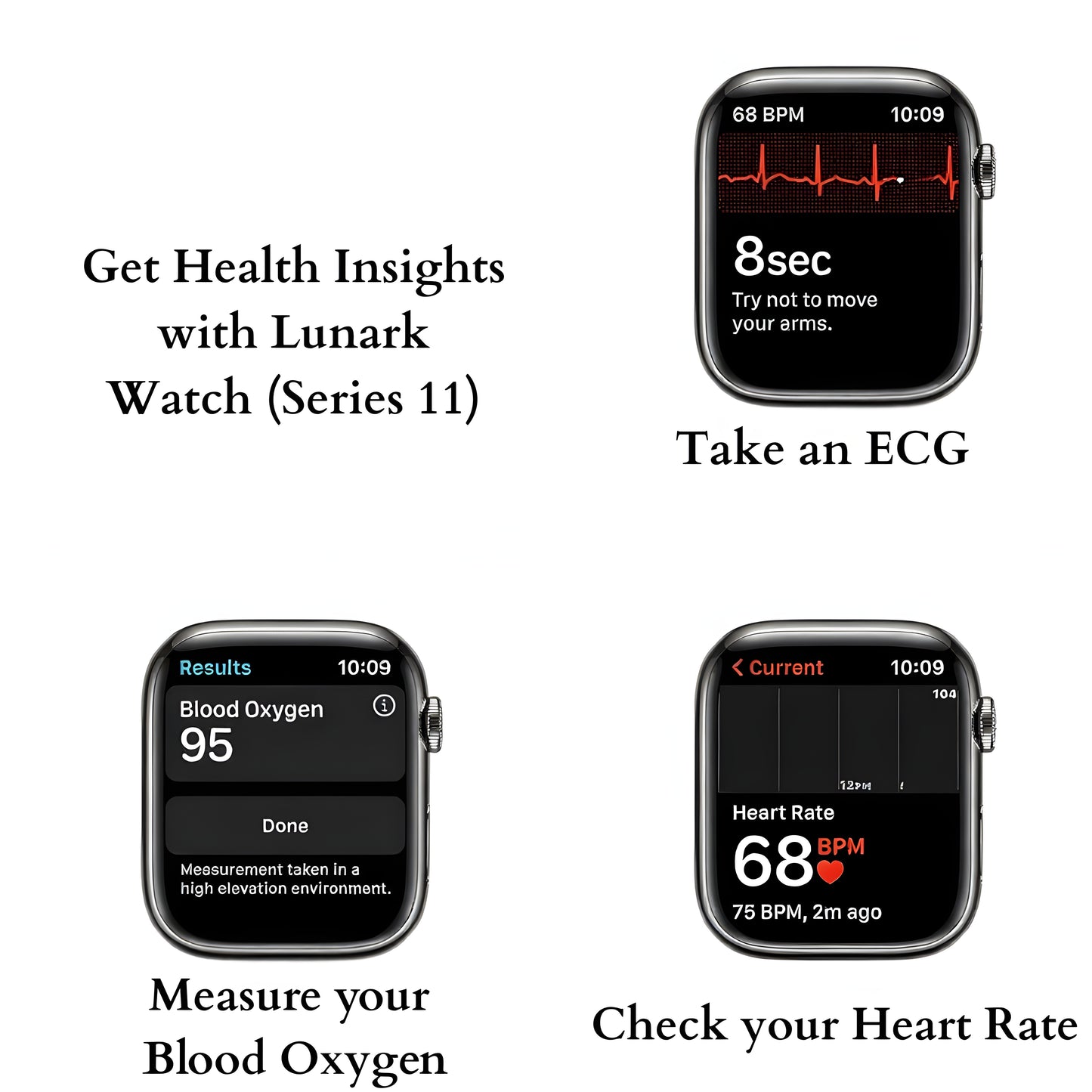 Lunark Watch Series 11 (46mm) Space Grey Aluminium Case with Black Sport Band (Free Size)